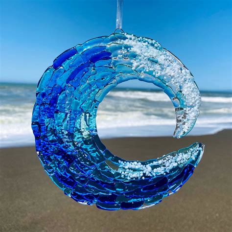 Ocean Glass Art Rolling Waves Fused Glass Art Seascape 3d Wall Art Coastal Sculpture Agh