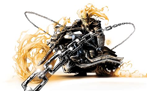 Ghost Rider Marvel Skull Fire Chains Motorcycle White Hd Wallpaper