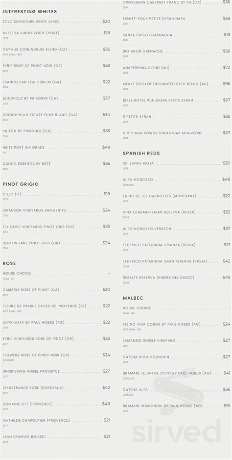 The Mansion menu in Melbourne, Florida, USA