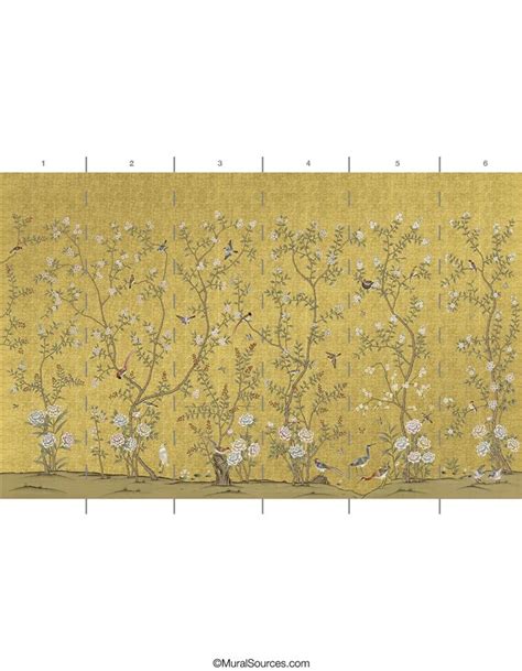 Gold Metallic Chinoiserie Wallpaper Chinoiserie Mural Mural
