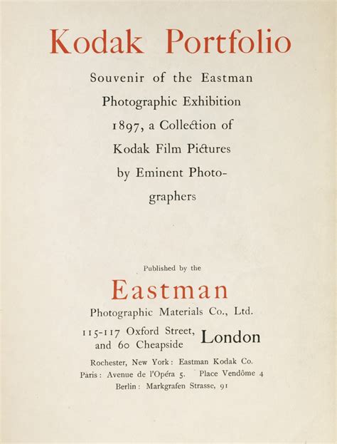 Kodak Portfolio Souvenir Of The Eastman Photographic Exhibition 1897