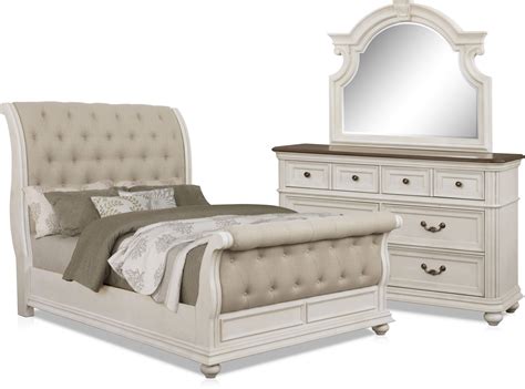 Mayfair 5 Piece Upholstered Sleigh Bedroom Set With Dresser And Mirror Sleigh Bedroom Set