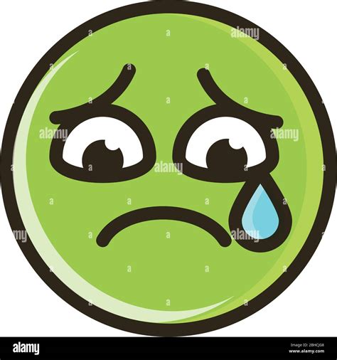 Sad Tear Funny Smiley Emoticon Face Expression Vector Illustration Line