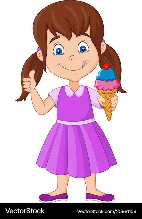 Cartoon Little Girl Holding An Ice Cream Vector Image