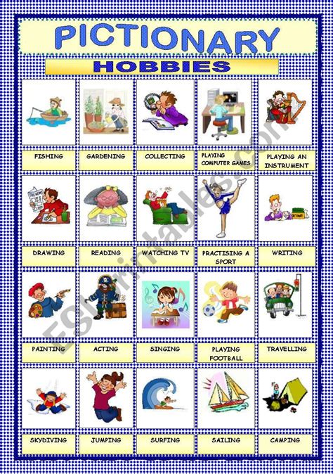 Pictionary Hobbies Esl Worksheet By Macomabi