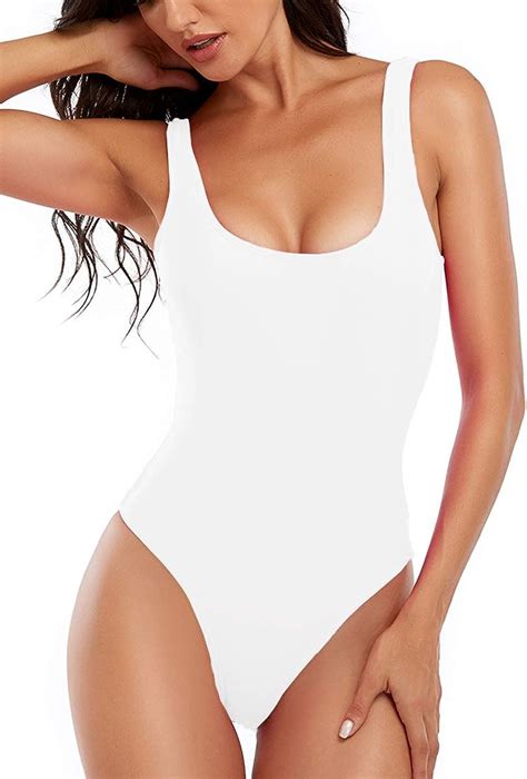 Womens One Piece Retro U Back Swimsuits Tummy Control Padding Bathing