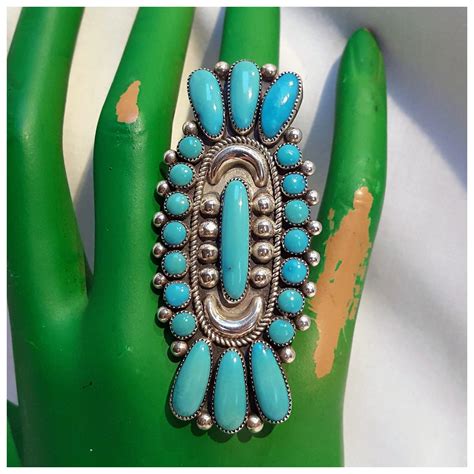 Julie O Lahi Zuni Silver Turquoise Ring 2 3 4 Green Mannequin Ruby