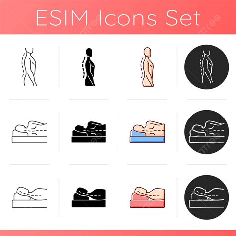 Poor Posture Problems Icons Set Healthy Lying Linear Vector Healthy