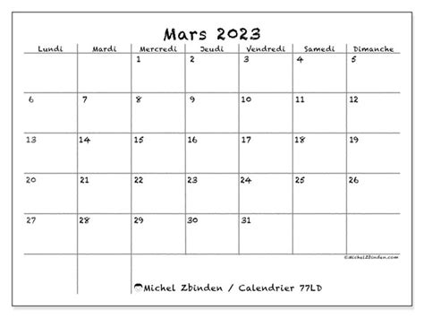 Calendrier Mars 2023 à Imprimer “56ld” Michel Zbinden Ch