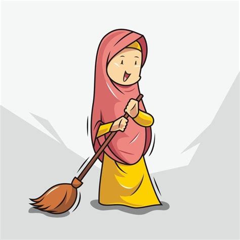 Premium Vector Women In Hijab Are Sweeping Girls Cartoon Art Islamic Cartoon Islamic Artwork