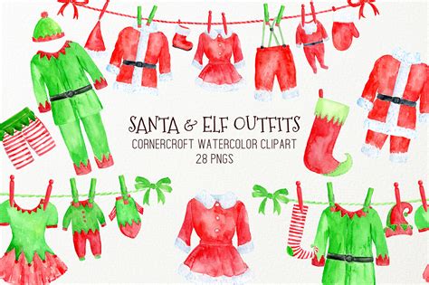 Watercolor Santa And Elf Outfit Clipart 139847 Illustrations