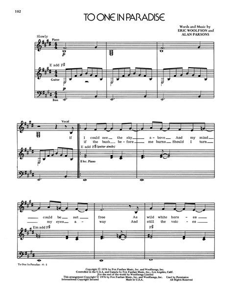 Alan Parsons Project To One In Paradise Sheet Music Pdf Notes Chords
