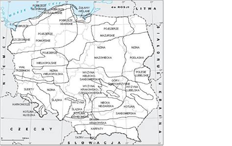 Mapa Polski Pobrzeża Pojezierza Niziny Wyżyny Kotliny Góry Mapa