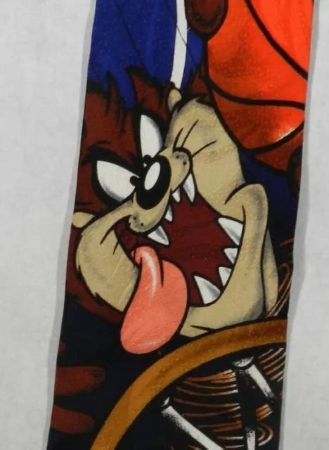 Vintage Looney Tunes Mania Taz Basketball Cartoon 100 Silk Neck Tie