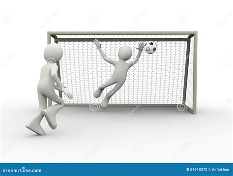 3d Man Striking Football Soccer Ball Into Goal Stock Illustration