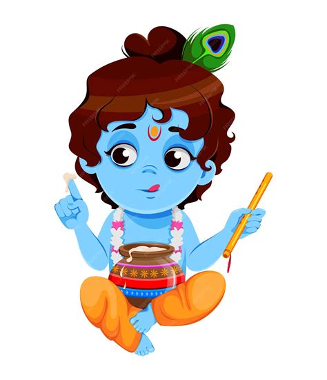 Premium Vector Happy Krishna Janmashtami Little Lord Krishna Sitting