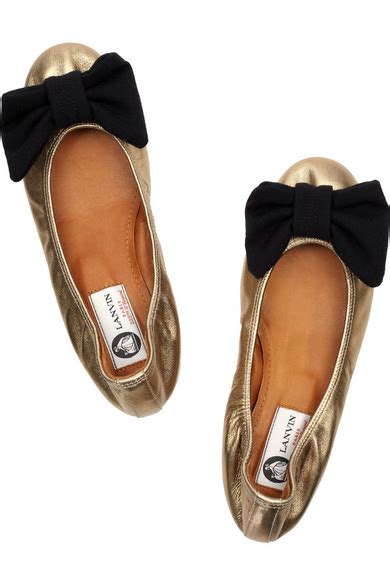 Lanvin Bow Front Metallic Leather Ballet Flats Net A Portercom