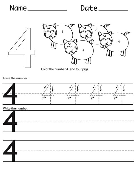 Number 4 Worksheet For Kindergarten