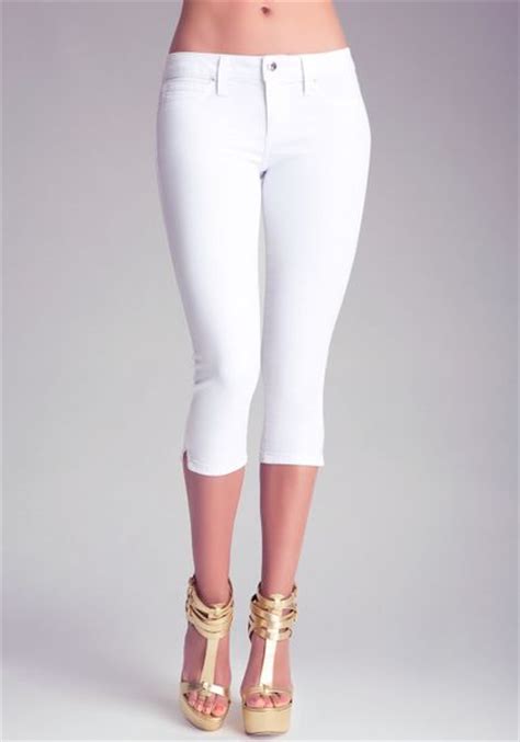 Bebe Side Slit Capri Jeans In White Lyst