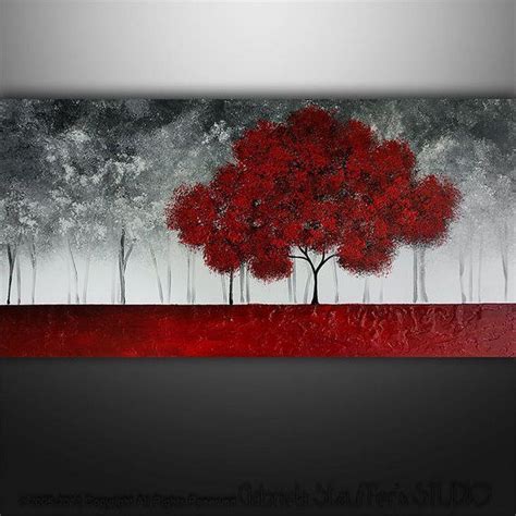 5 Panels Abstract Red Tree Oil Painting Print On Canvas Posters Prints