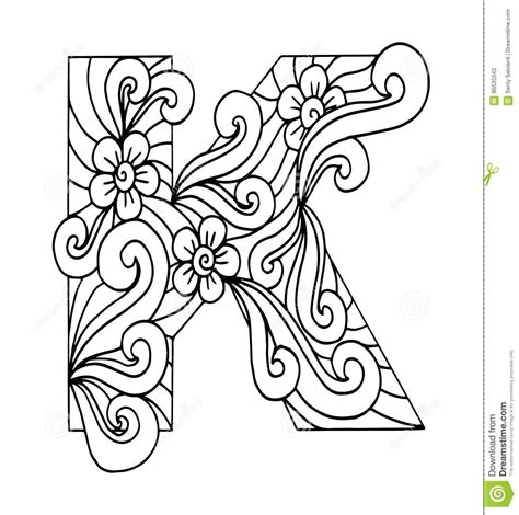 Zentangle Stylized Alphabet Letter K In Doodle Style Stock
