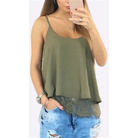 Yoins Army Green Chiffon Double Layer Lace Hem Camis 12 Liked On Polyvore Featuring Green