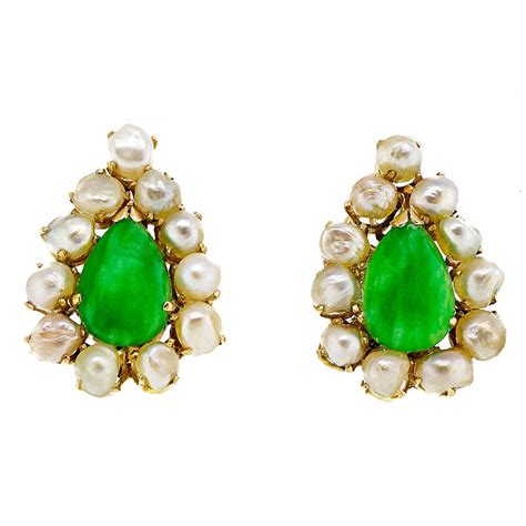 Natural Pear Shaped Jadeite Jade Natural Pearl Gold Clip Post Earrings | Natural pearl earrings ...