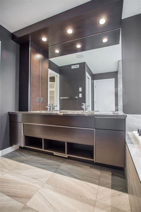 Floating bathroom vanity with his & her sinks and built-in storage