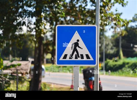 Road Sign Crosswalk Traffic Sign Pedestrian Crossing Blue Background