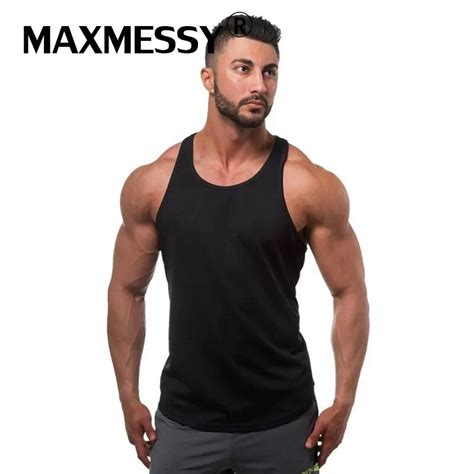 Maxmessy Solid Cotton Running Vests Bodybuilding Gym Fitness Muscle Men