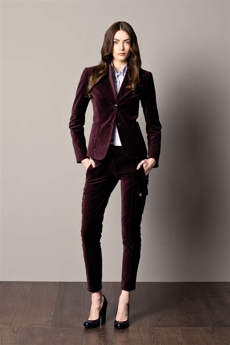 Velvet Burgundy Womans Suit And Shirt With Stripes Suits For Women