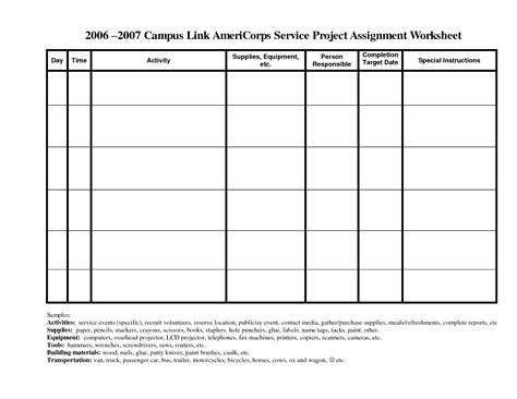 17 Task Worksheet Template