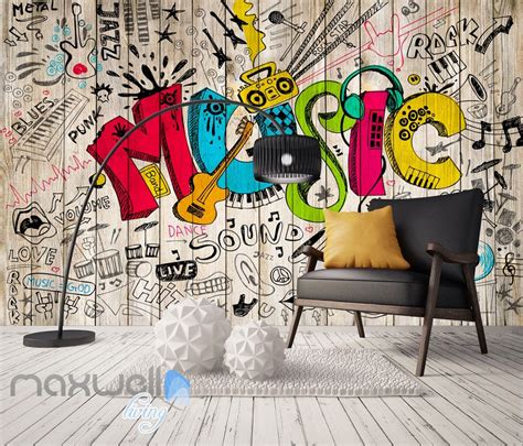 3d Graffiti Music Color Board Wall Murals Wallpaper Wall