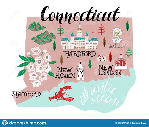 Illustrated Map Of Connecticut Usa Stock Vector Illustration Of