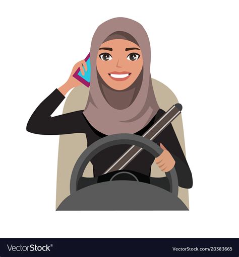 Arab Businesswoman Driving A Car Talking On The Vector Image