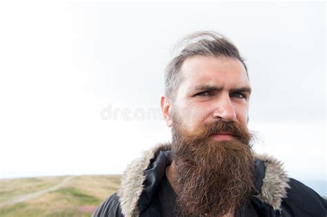 Bearded Handsome Serious Man On Mountain Top Stock Image Image Of