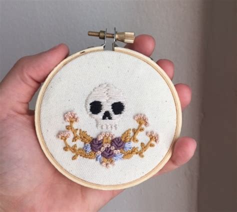 Items Similar To Small Skull And Floral Hand Embroidery On Etsy