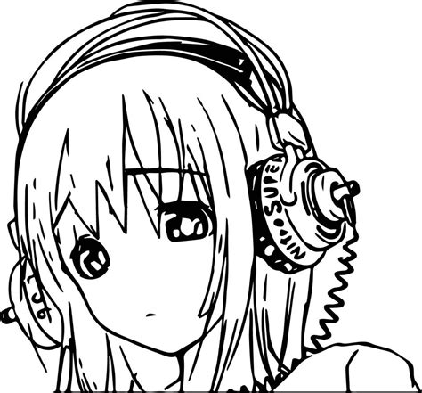 Anime Girl Listening Music Coloring Page