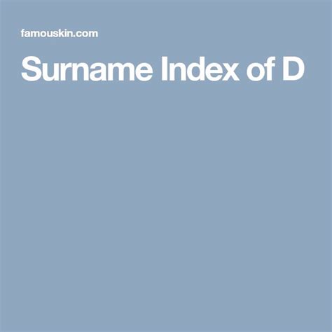 Surname Index Of D Surnames Index Lettering