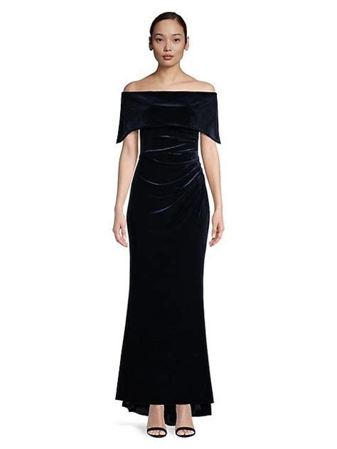 Off Shoulder Foldover Velvet Evening Gown