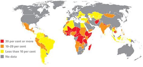 World Map Indicating Percentages Of Child Labor In Different Countries