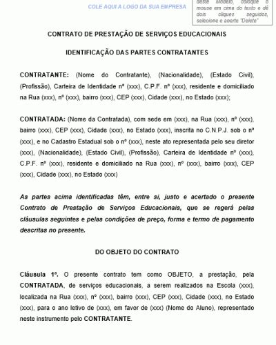 Modelo De Contrato De Prestação De Serviços Educacionais Aula Ensino