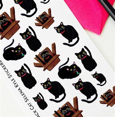 Black Cat Stickers Planner Stickers Weekly Sticker Art Etsy Black
