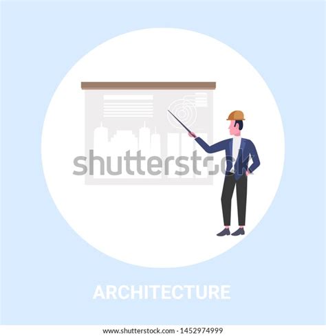 Man Architect Doing Presentation Engineer Presenting Stock Vector