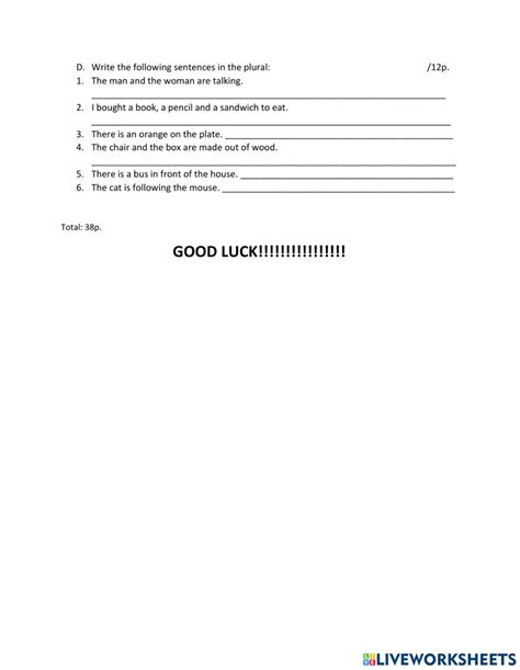 Test 4th Grade English Worksheet