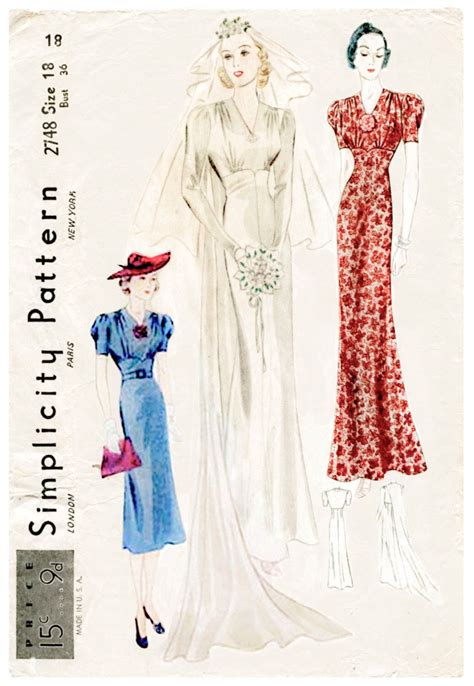 30s 1930s Vintage Gown Sewing Pattern Wedding Bridal Evening Or