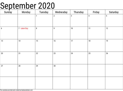 September 2020 Calendar With Holidays Handy Calendars