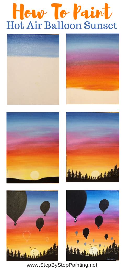 How To Paint A Sunset With Hot Air Balloon Silhouettes Easy Acrylic