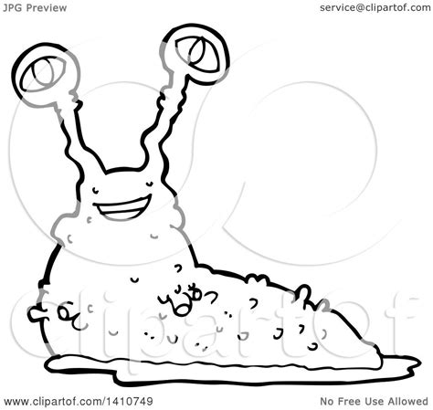 Clipart Of A Cartoon Black And White Lineart Slug Royalty Free Vector
