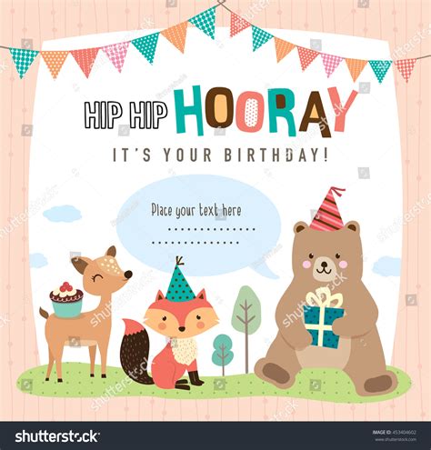 Birthday Card Cute Cartoon Animals Stock Vector 453404602